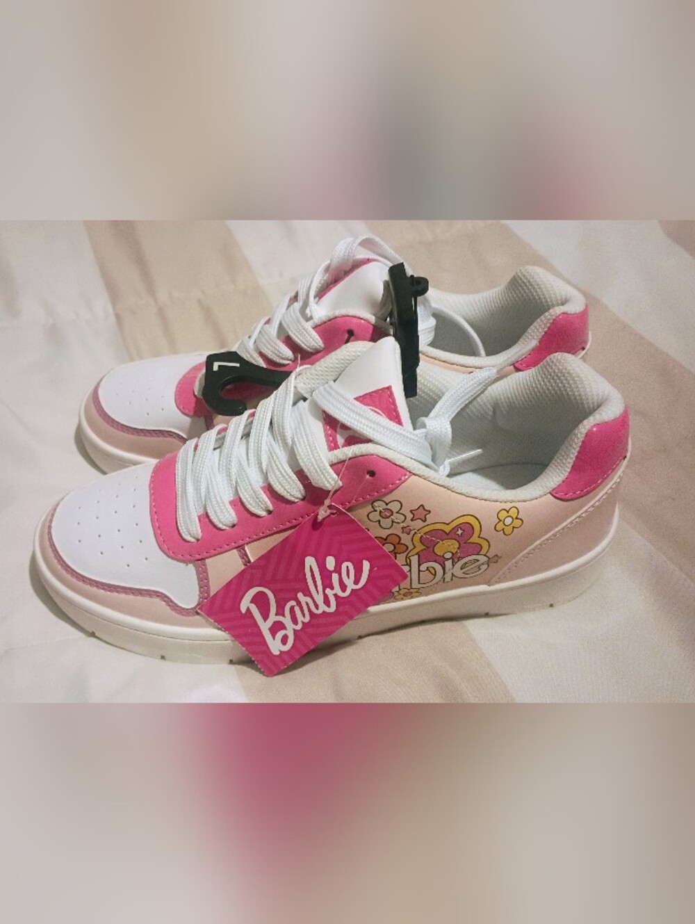 Barbie White and Hot Pink Low-Top Sneakers